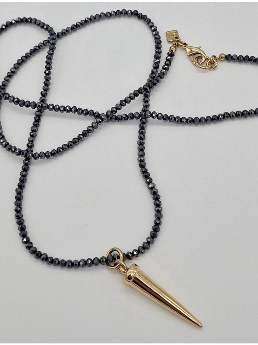 Banana Republic Beaded Gold Horn Pendant Necklace Hematite Black Gold